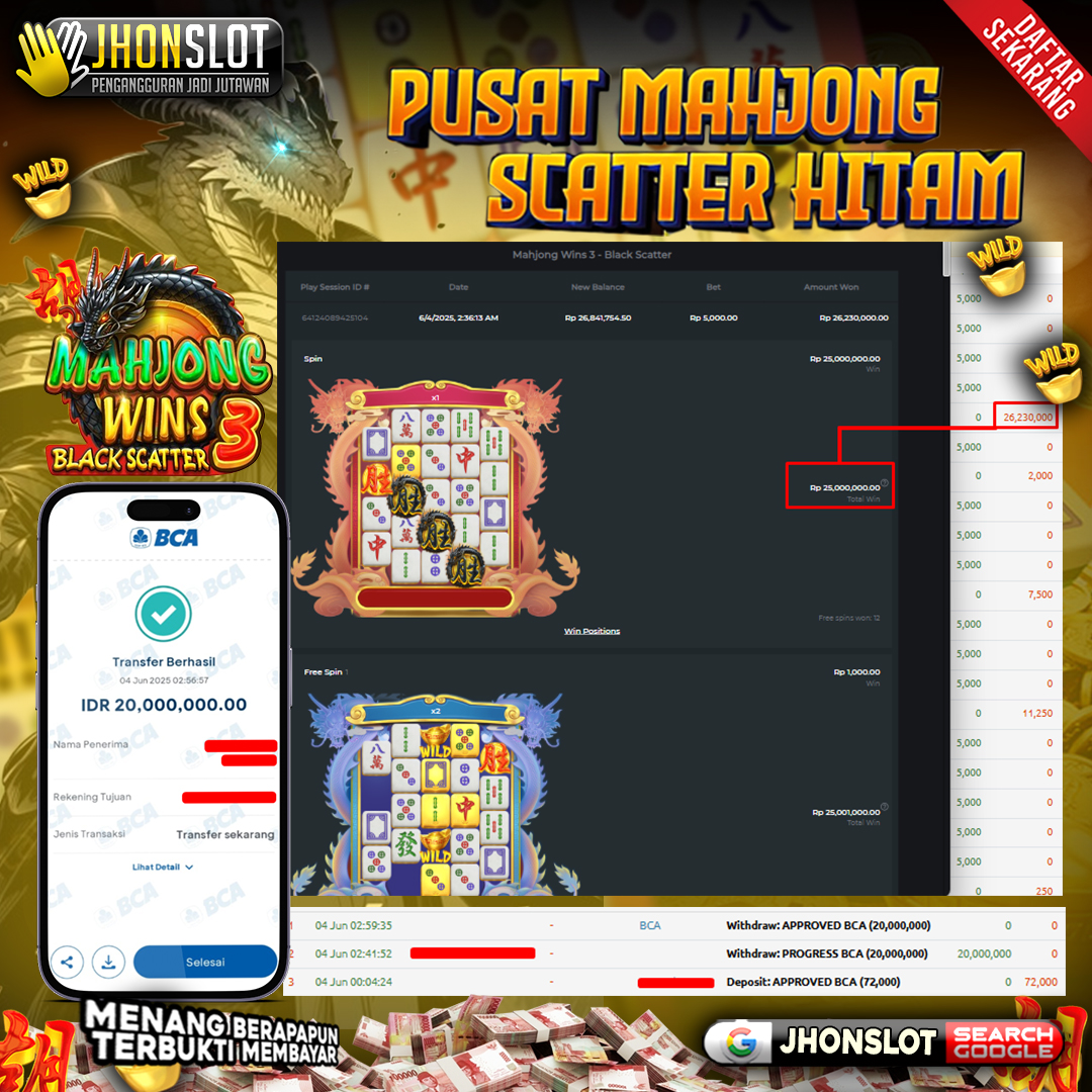 𝐊𝐞𝐛𝐞𝐫𝐮𝐧𝐭𝐮𝐧𝐠𝐚𝐧 𝐁𝐞𝐬𝐚𝐫! 𝐈𝐃 𝐑𝐮𝐢𝐧**** 𝐌𝐞𝐧𝐚𝐧𝐠 𝐑𝐩 𝟐𝟎 𝐉𝐮𝐭𝐚 𝐝𝐚𝐫𝐢 𝐌𝐚𝐡𝐣𝐨𝐧𝐠 𝐖𝐢𝐧𝐬 𝟑 – 𝐁𝐥𝐚𝐜𝐤 𝐒𝐜𝐚𝐭𝐭𝐞𝐫 𝐝𝐞𝐧𝐠𝐚𝐧 𝐌𝐨𝐝𝐚𝐥 𝐑𝐩 𝟕𝟐 𝐑𝐢𝐛𝐮 𝐝𝐢 𝐉𝐡𝐨𝐧𝐬𝐥𝐨𝐭