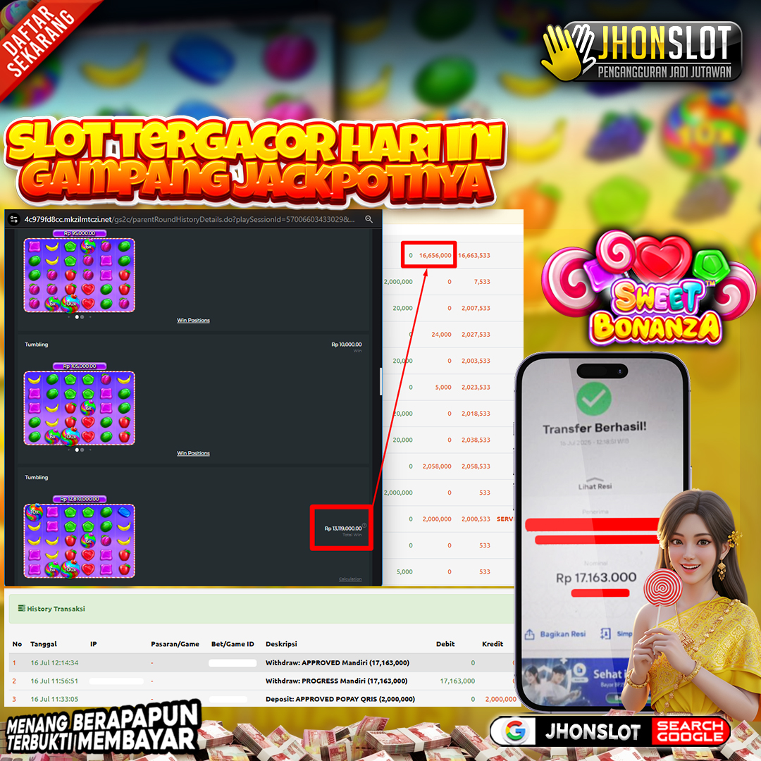 𝐈𝐃 𝐫𝐞𝐯****** 𝐒𝐮𝐤𝐬𝐞𝐬 𝐌𝐞𝐧𝐚𝐧𝐠 𝐑𝐩 𝟏𝟕.𝟏𝟔𝟑.𝟎𝟎𝟎 𝐝𝐢 𝐒𝐰𝐞𝐞𝐭 𝐁𝐨𝐧𝐚𝐧𝐳𝐚 𝐁𝐞𝐫𝐦𝐨𝐝𝐚𝐥 𝐑𝐩 𝟐.𝟎𝟎𝟎.𝟎𝟎𝟎 𝐝𝐢 𝐉𝐇𝐎𝐍𝐒𝐋𝐎𝐓